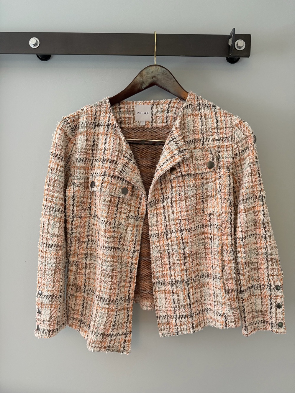 NIC+ZOE Peach Plaid Tweed Blazer Jacket